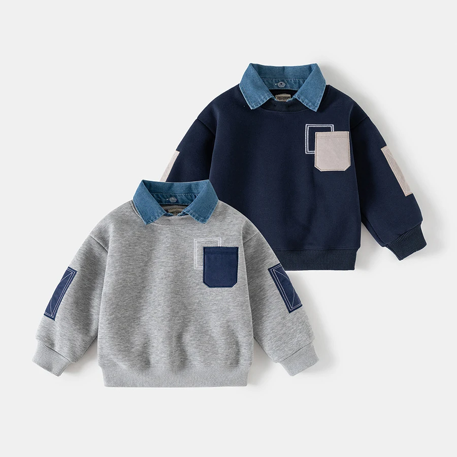 CoolJunior – Lämmin ja tyylikäs – Poikien villapaita, jossa on denimkaulus