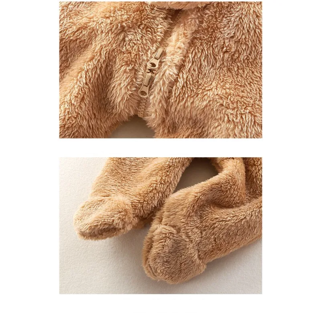CozyBear – Pehmeä ja lämmin – vauvan body, jossa on eläinaiheinen huppu