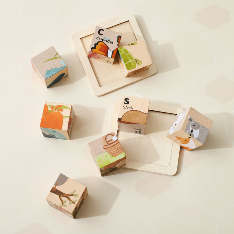 WoodMind – Luova ja opettavainen – 6-in-1 Montessori-eläinpuupalapeli