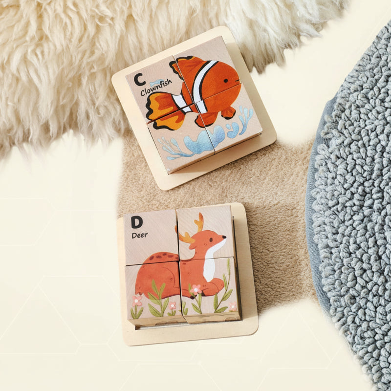 WoodMind – Luova ja opettavainen – 6-in-1 Montessori-eläinpuupalapeli