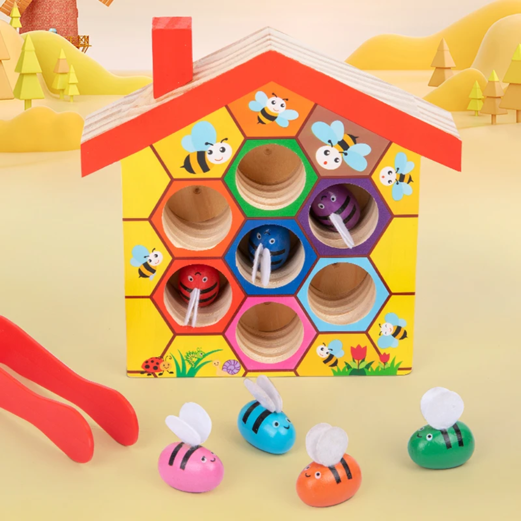 HoneyHive – Montessori &  Opettavainen – Puinen mehiläisten lajittelupeli