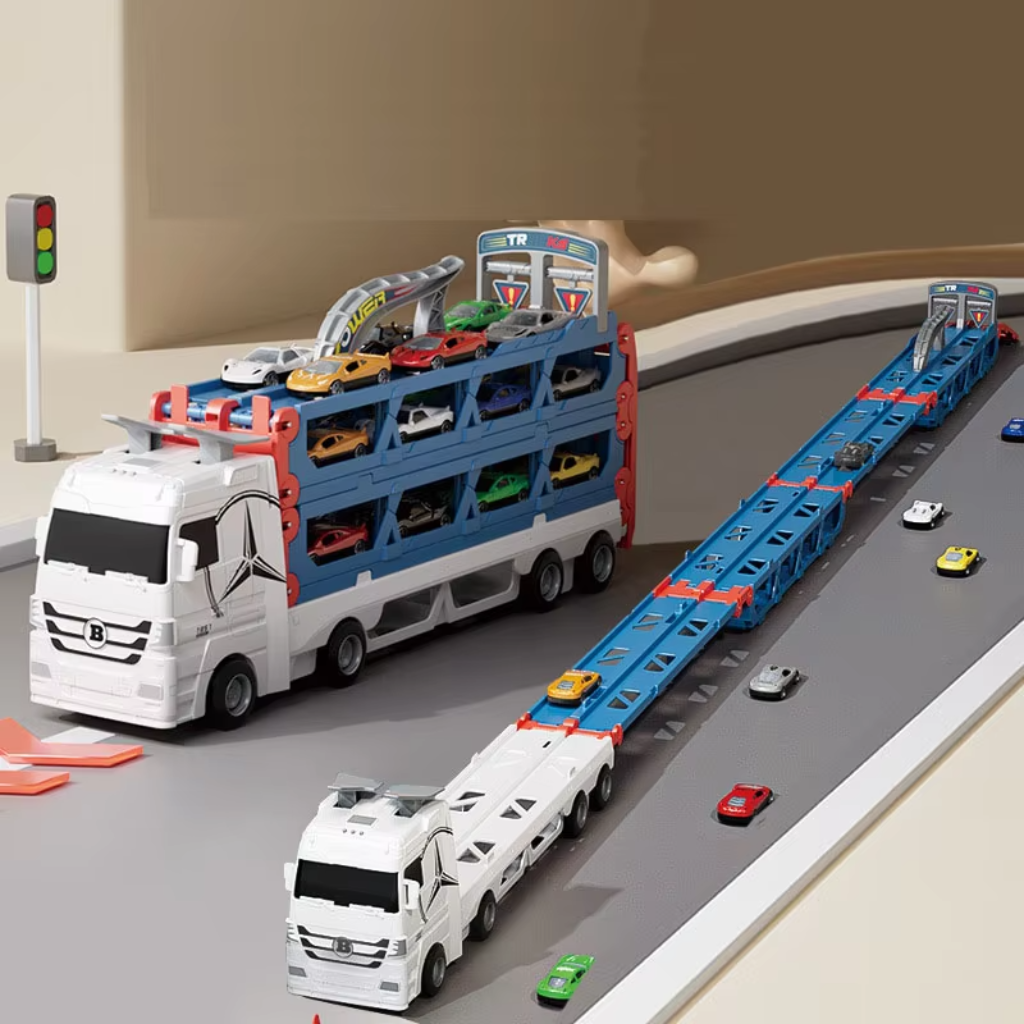 CarHauler – Leikkisä ja seikkailullinen – Autokuljetusauto-leikkisetti kilpa-autoilla
