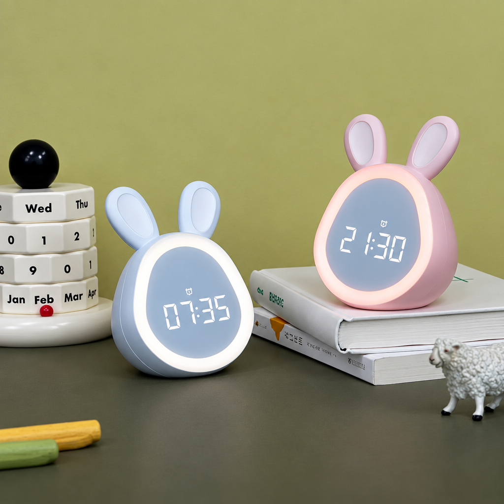 BunnyGlow – Söpö ja käytännöllinen – digitaalinen lasten herätyskello, jossa on yövalo