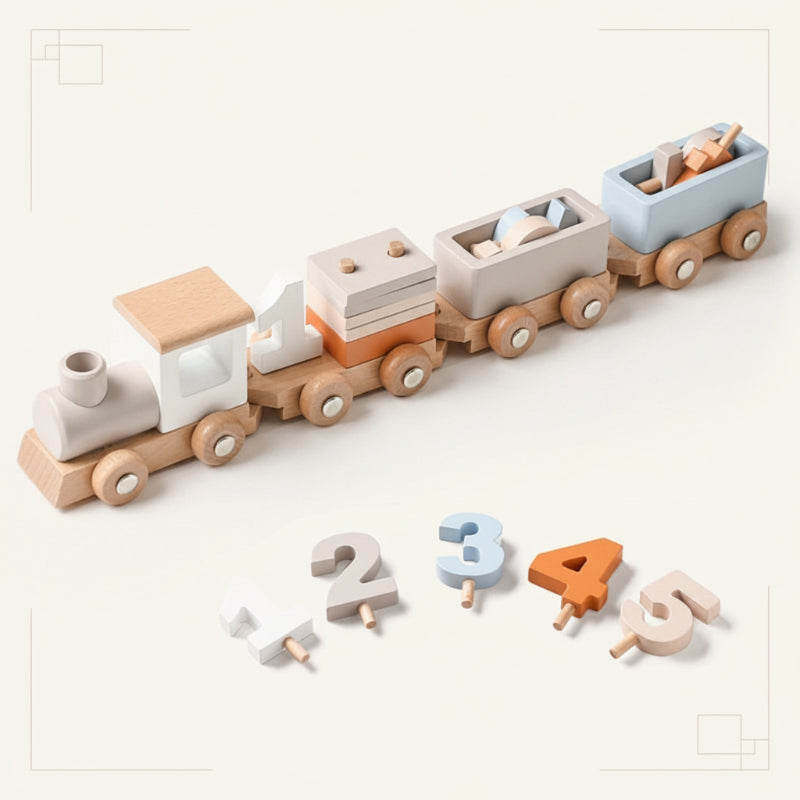 TrainCount –  Klassinen ja opettavainen – puinen Montessori-juna