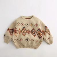 Thumbnail for LittleRetro – Lämmin ja tyylikäs – neulottu lasten villapaita, jossa on timanttikuvio