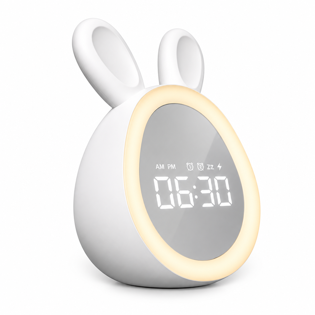BunnyGlow – Söpö ja käytännöllinen – digitaalinen lasten herätyskello, jossa on yövalo