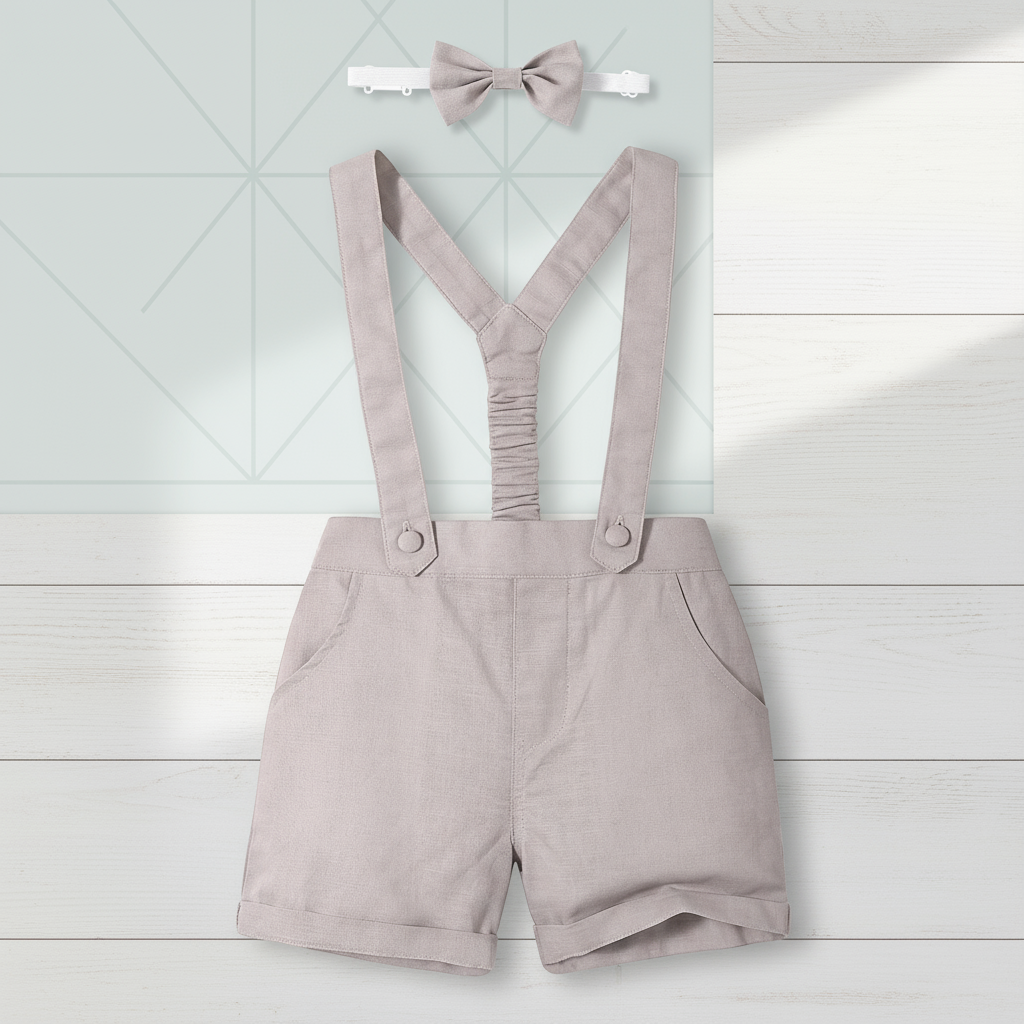 LittleDandy – Klassinen ja tyylikäs – Puuvillaiset shortsit henkseleillä ja rusetilla