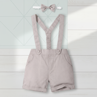 Thumbnail for LittleDandy – Klassinen ja tyylikäs – Puuvillaiset shortsit henkseleillä ja rusetilla