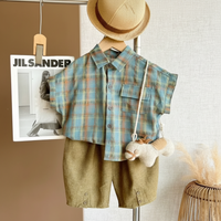 Thumbnail for LittleGent – Trendy & Casual – Poikien asukokonaisuus, jossa on ruudullinen paita ja shortsit