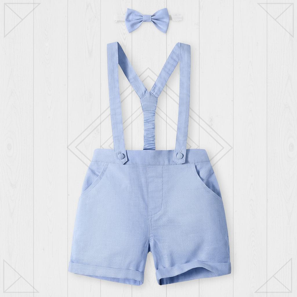 LittleDandy – Klassinen ja tyylikäs – Puuvillaiset shortsit henkseleillä ja rusetilla