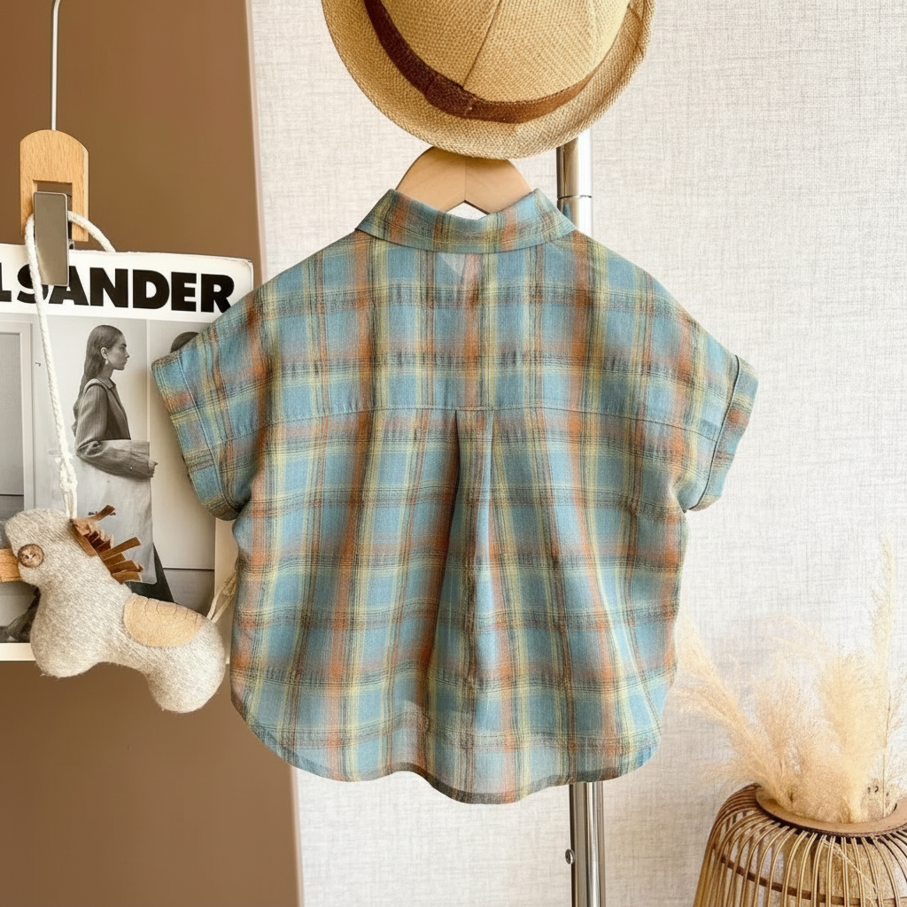 LittleGent – Trendy & Casual – Poikien asukokonaisuus, jossa on ruudullinen paita ja shortsit