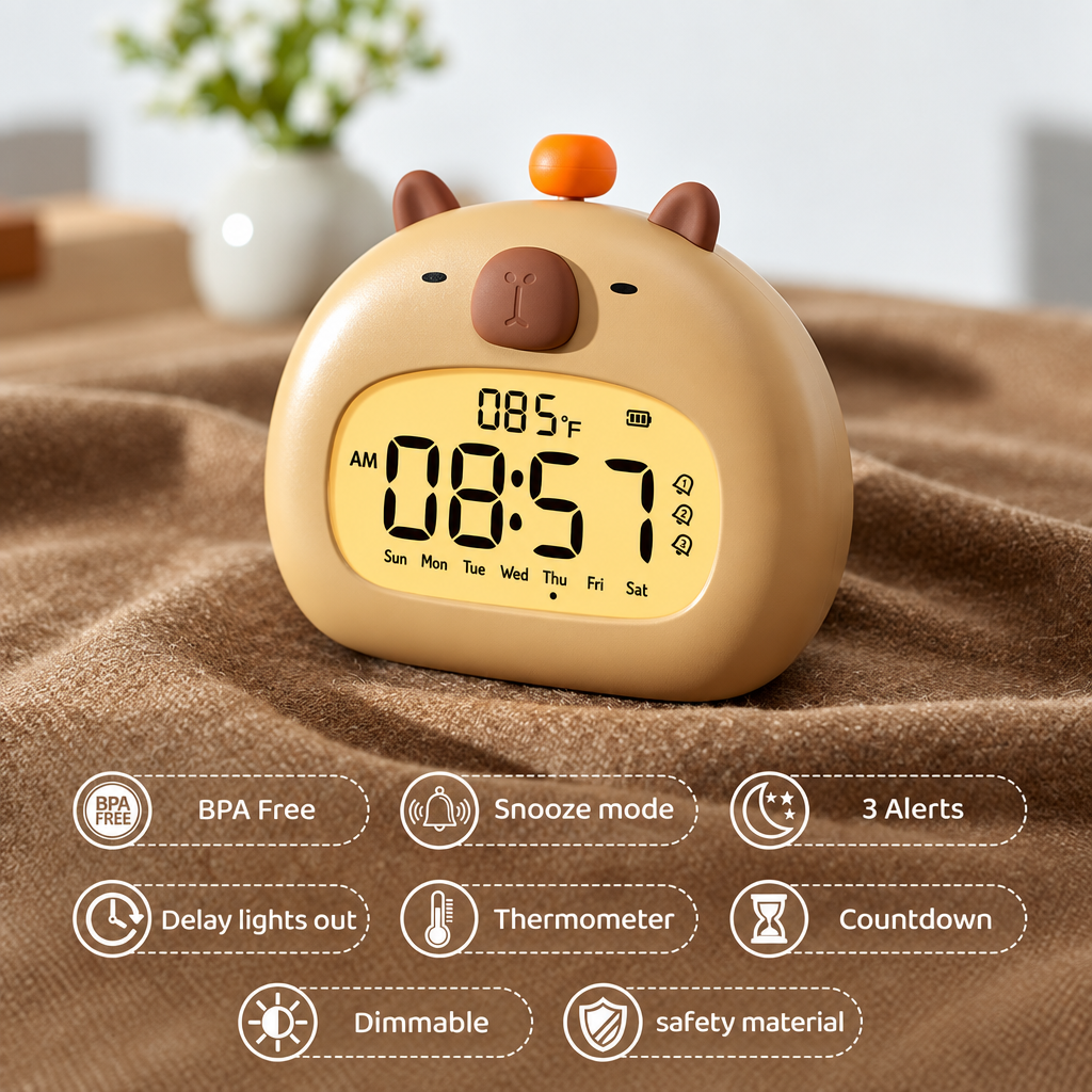 CappyClock – Söpö ja monikäyttöinen – digitaalinen lasten herätyskello, jossa on yövalo