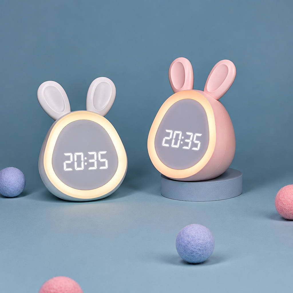 BunnyGlow – Söpö ja käytännöllinen – digitaalinen lasten herätyskello, jossa on yövalo