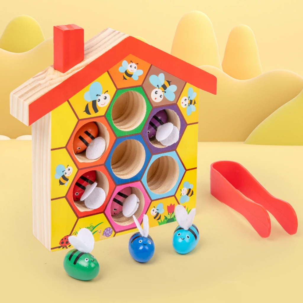 HoneyHive – Montessori &  Opettavainen – Puinen mehiläisten lajittelupeli