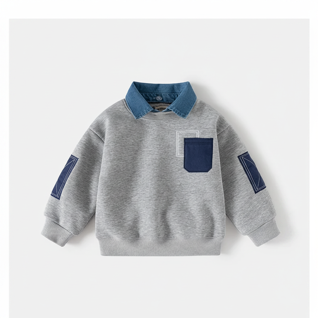 CoolJunior – Lämmin ja tyylikäs – Poikien villapaita, jossa on denimkaulus