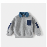 Thumbnail for CoolJunior – Lämmin ja tyylikäs – Poikien villapaita, jossa on denimkaulus