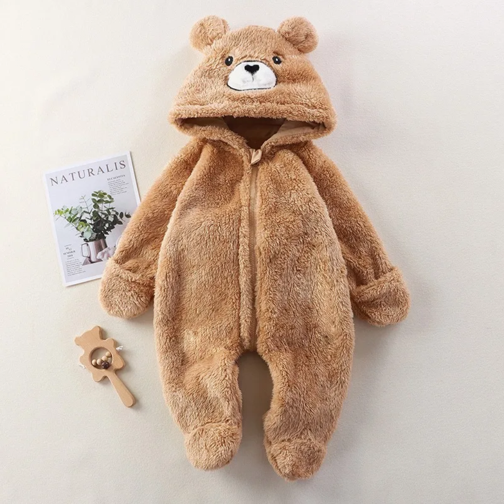 CozyBear – Pehmeä ja lämmin – vauvan body, jossa on eläinaiheinen huppu
