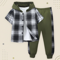 Thumbnail for Boys Checkered Outfit – Trendikäs ja mukava – Ruudullinen lastenvaatesetti