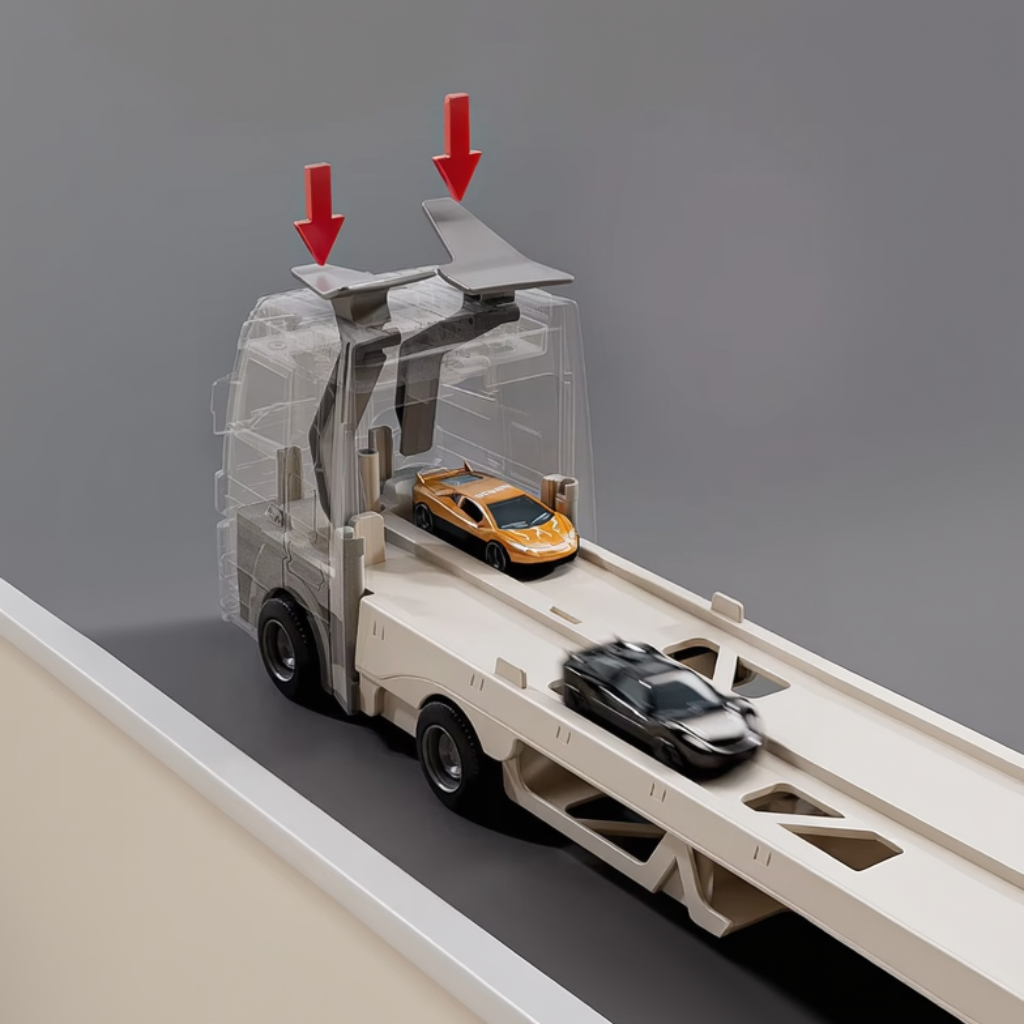 CarHauler – Leikkisä ja seikkailullinen – Autokuljetusauto-leikkisetti kilpa-autoilla