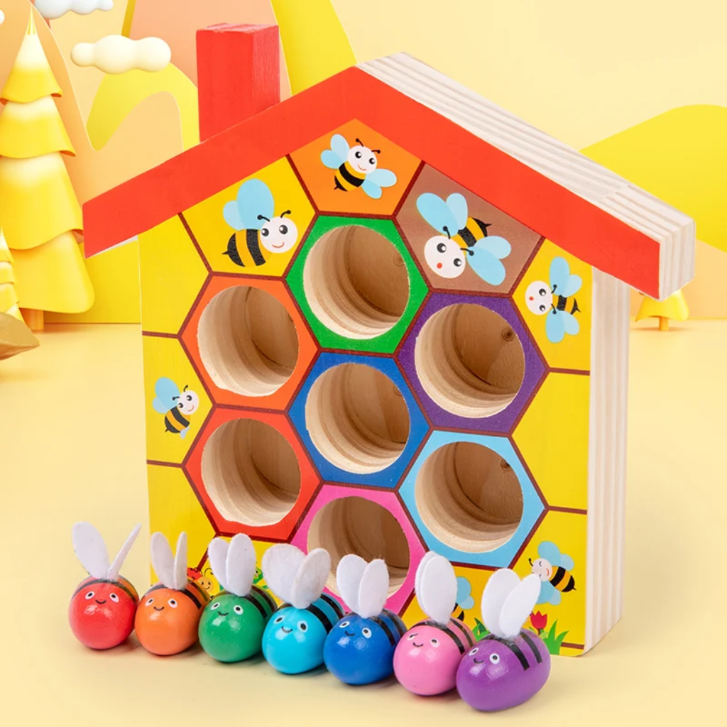 HoneyHive – Montessori &  Opettavainen – Puinen mehiläisten lajittelupeli
