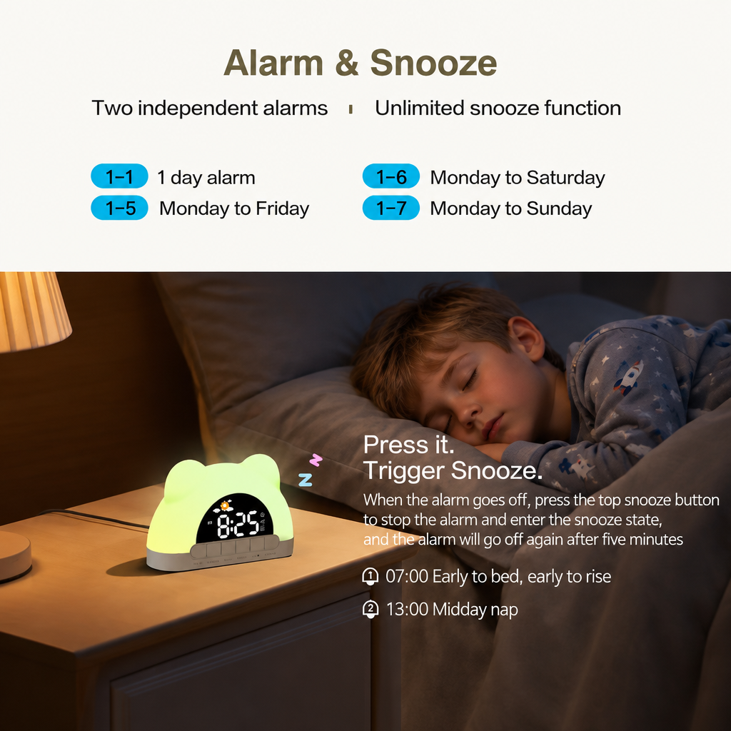 TinySunrise – Pehmeä ja käytännöllinen – digitaalinen herätyskello auringonnousun valolla