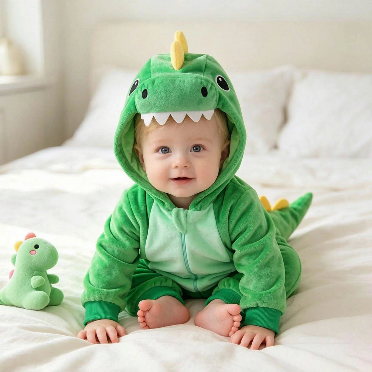 RoarBuddy – Söpö ja leikkisä – vauvan dinosaurus-onesie, jossa on huppu