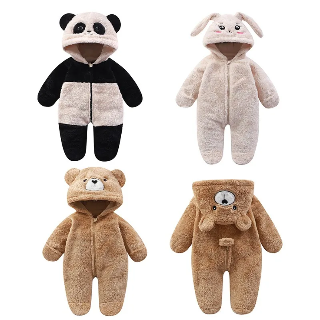 CozyBear – Pehmeä ja lämmin – vauvan body, jossa on eläinaiheinen huppu