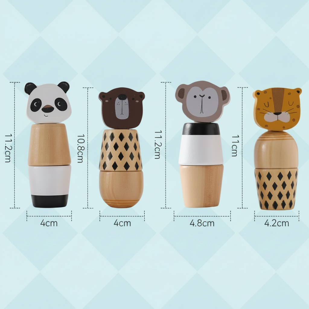 WoodyFriends – Motoriikka ja hauskanpito – Puinen eläinpinoamislelu
