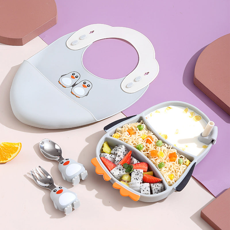 MiniMeal – Turvallinen ja luistamaton – silikoninen pikkulasten lautasetti ja ruokailuvälineet