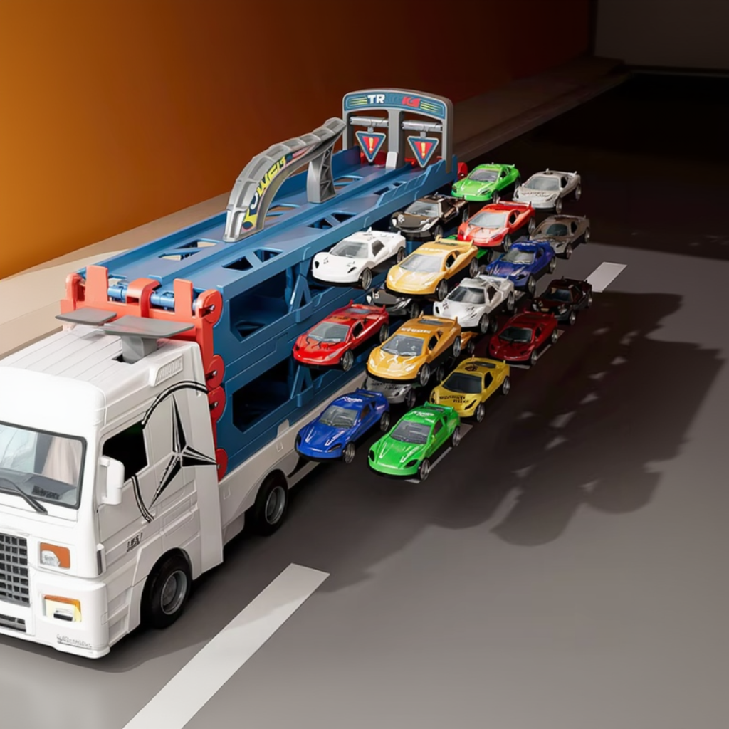 CarHauler – Leikkisä ja seikkailullinen – Autokuljetusauto-leikkisetti kilpa-autoilla