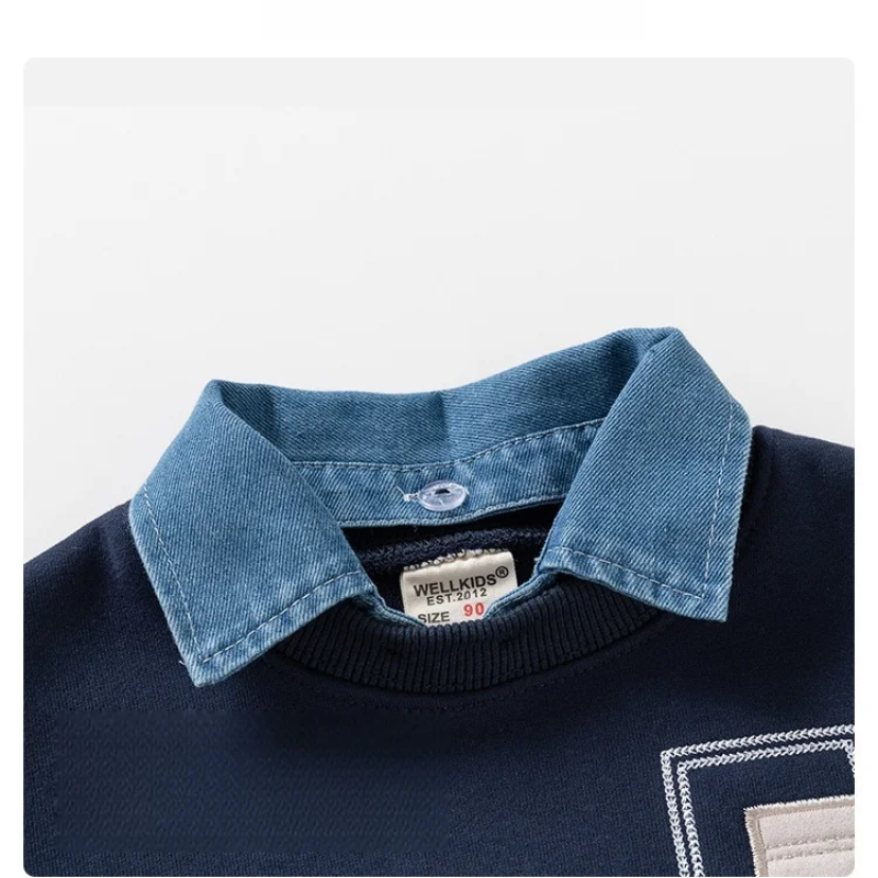 CoolJunior – Lämmin ja tyylikäs – Poikien villapaita, jossa on denimkaulus