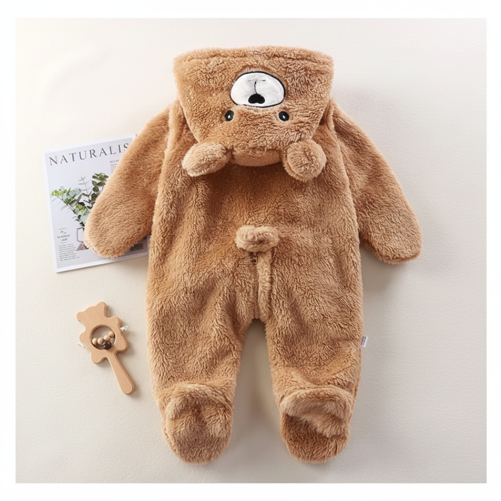 CozyBear – Pehmeä ja lämmin – vauvan body, jossa on eläinaiheinen huppu