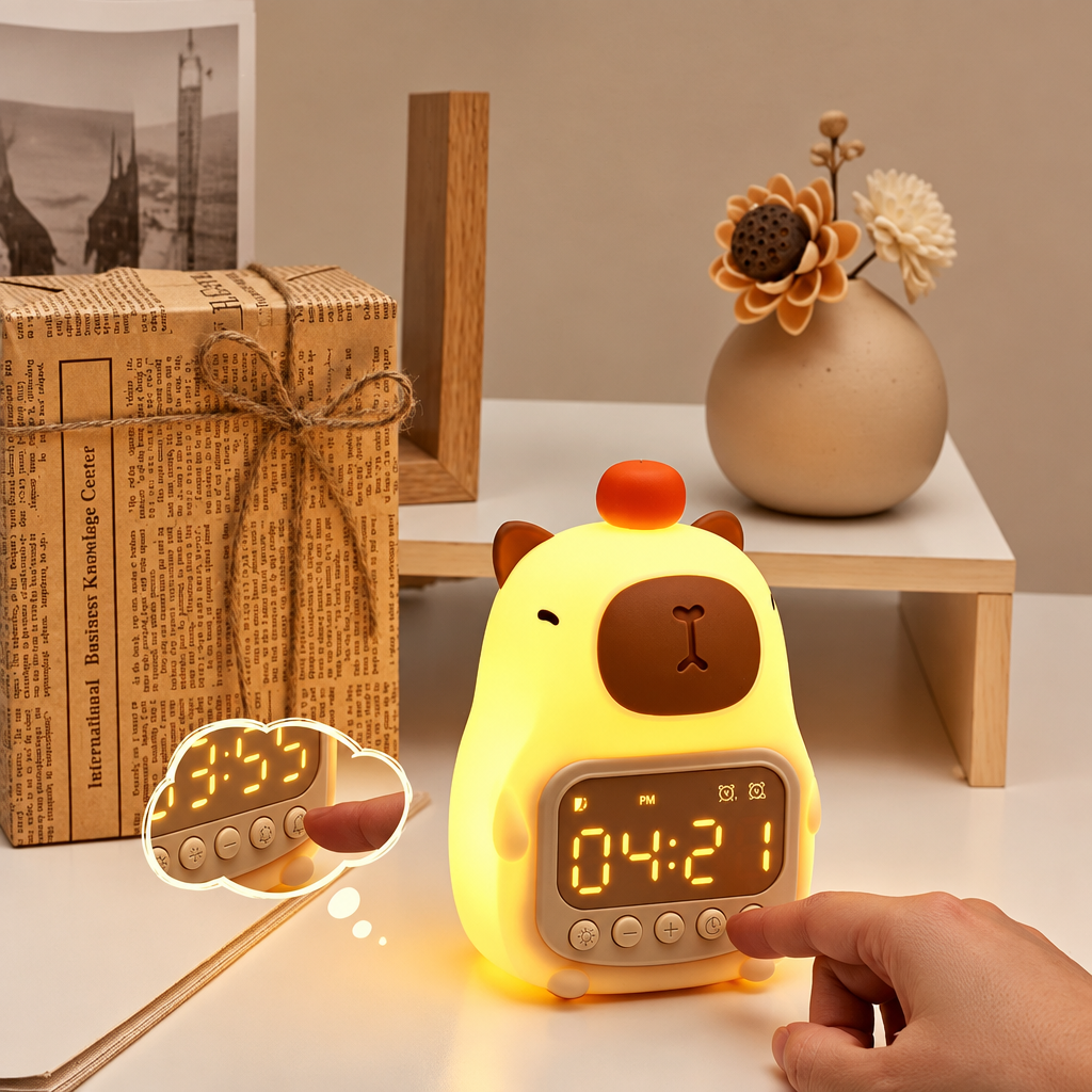 CappyClock – Söpö ja monikäyttöinen – digitaalinen lasten herätyskello, jossa on yövalo
