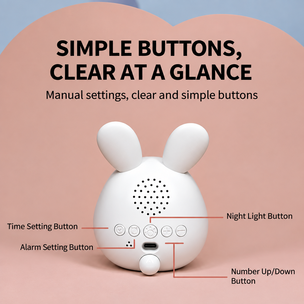 BunnyGlow – Söpö ja käytännöllinen – digitaalinen lasten herätyskello, jossa on yövalo
