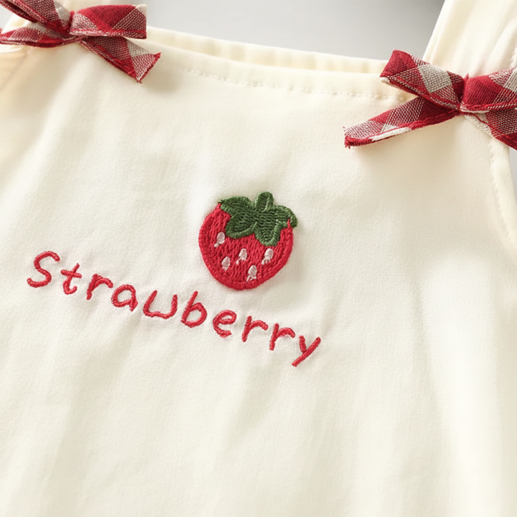 BerryBloom – Suloinen ja mukava – tyttöjen mekko, jossa on mansikka- ja pupupatch