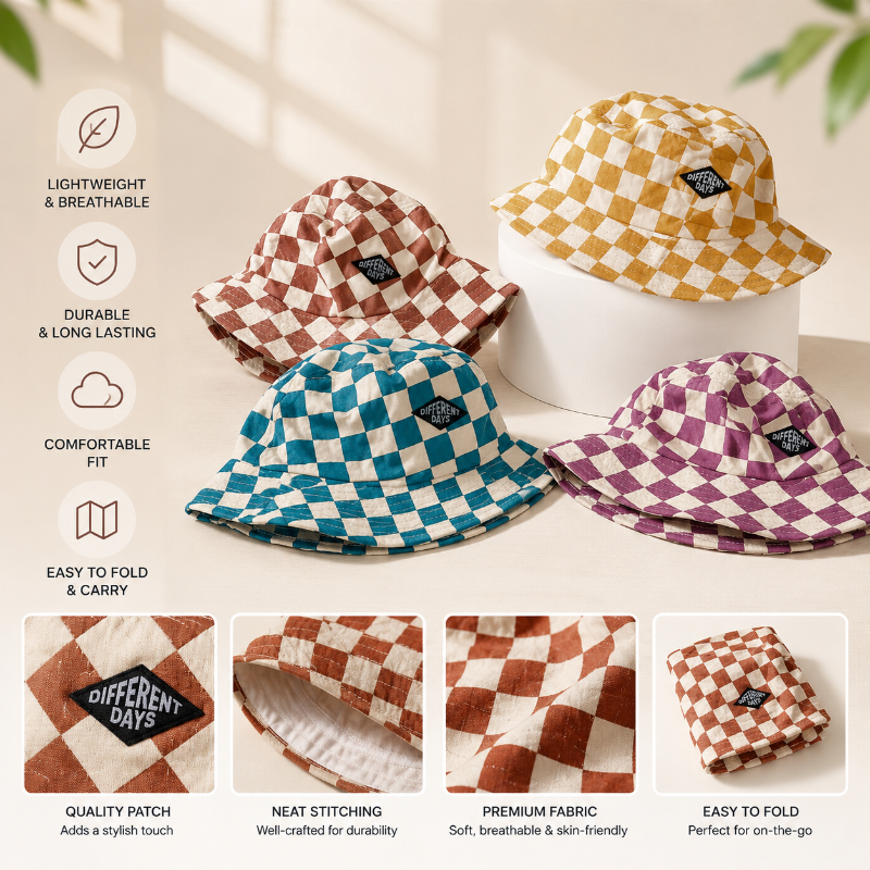 Bucket Hat – Söpö ja suojaava – lasten ruudullinen hattu