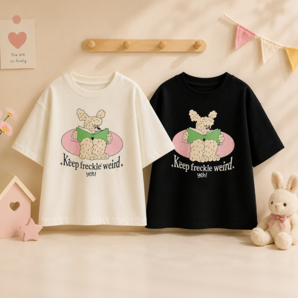 SunnyKids – Mukava ja söpö – Oversized-T-paita, jossa on sarjakuvapainatus