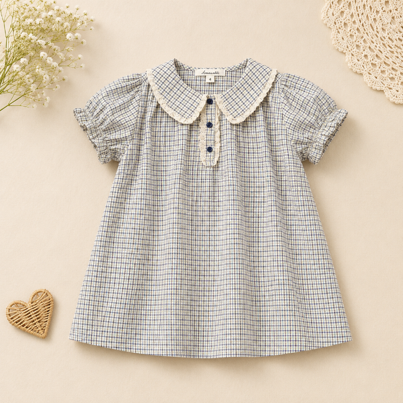 Short Sleeve Embroidery Dress – Elegantti ja mukava – boutique-tyylinen tyttöjen mekko