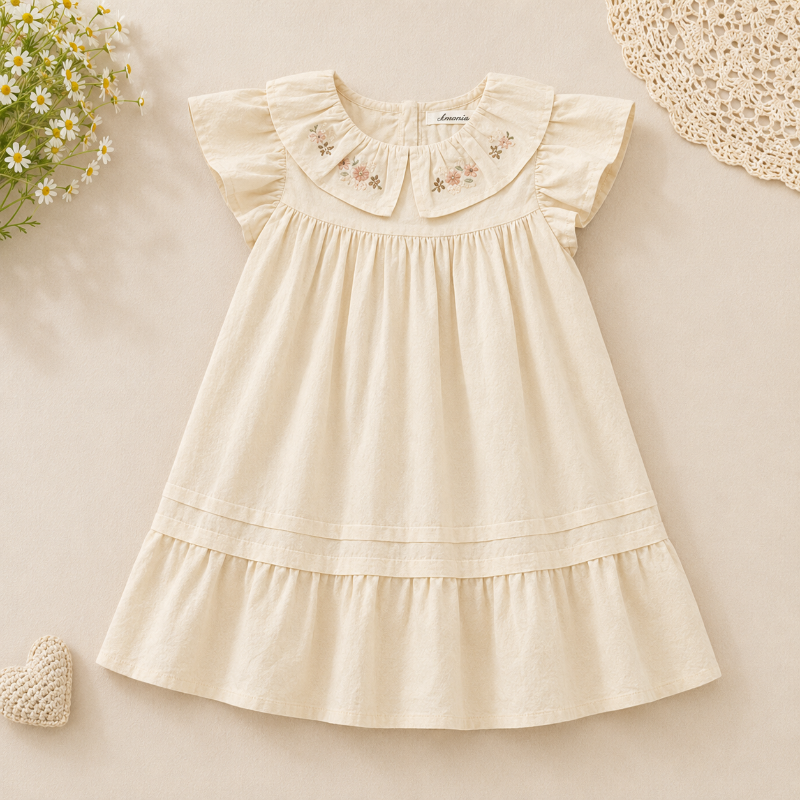 Short Sleeve Embroidery Dress – Elegantti ja mukava – boutique-tyylinen tyttöjen mekko