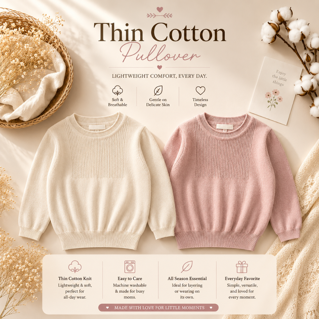 Thin Cotton Pullover – Valo & mukavuus – Neulottu lasten villapaita