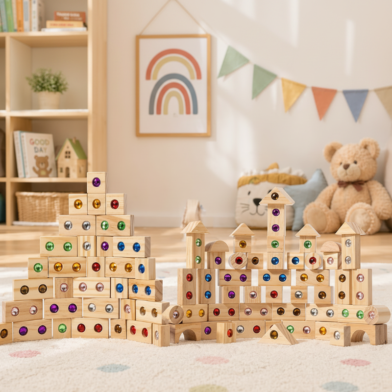 Rainbow Gem Stacking Blocks – Luova ja opettavainen – Puinen pinoamispalikkasarja