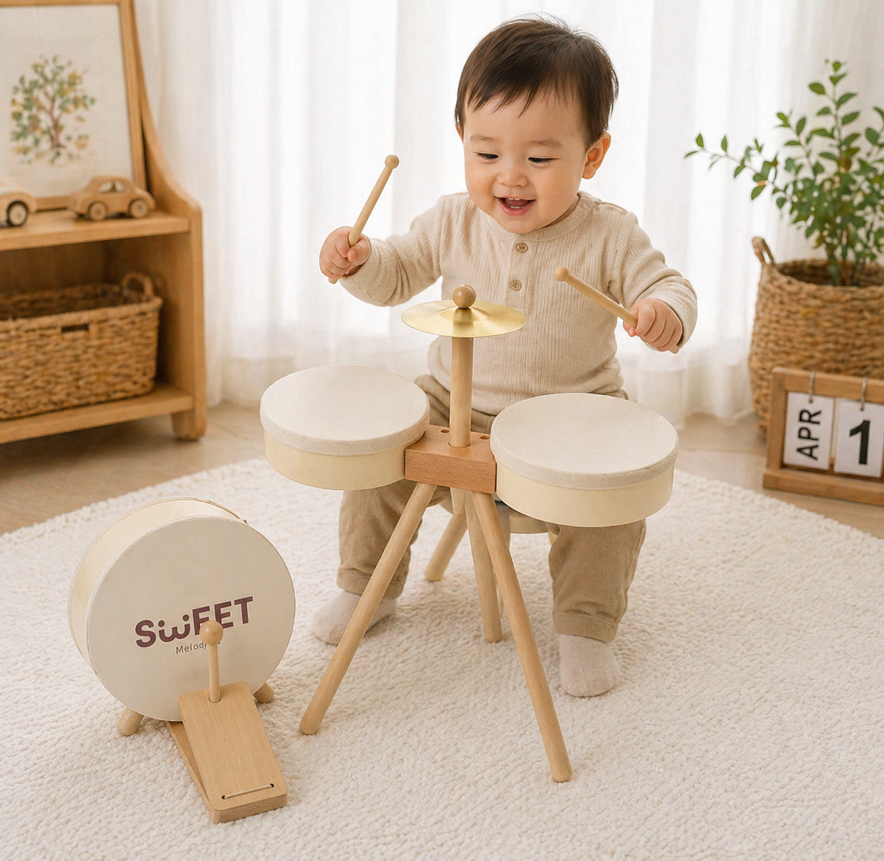 Kids Wooden Drum Toy – Musiikki & Luovuus – Rumpusetti
