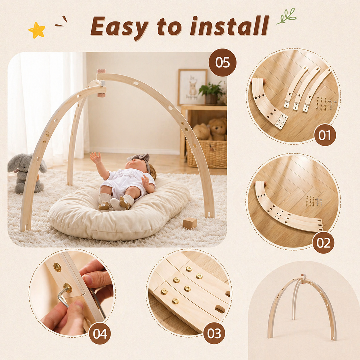 Wooden Baby Rattle Toy – Aistien kehittymistä tukeva ja turvallinen – Vauvojen liikuntatunti