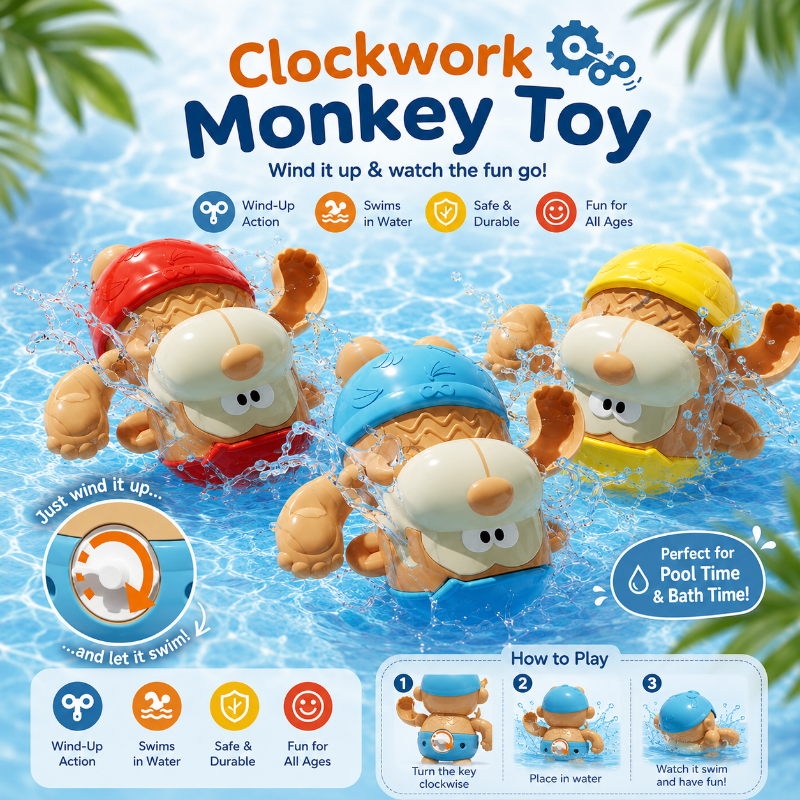 Clockwork Monkey Toy – Leikkimistä ja vesihupia – Käärittävä uimalelu