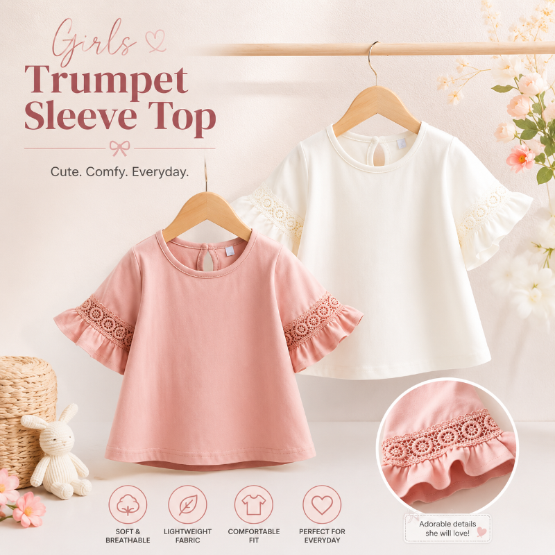 Girls Trumpet Sleeve Top – Elegantti ja mukava – Pitsihihainen