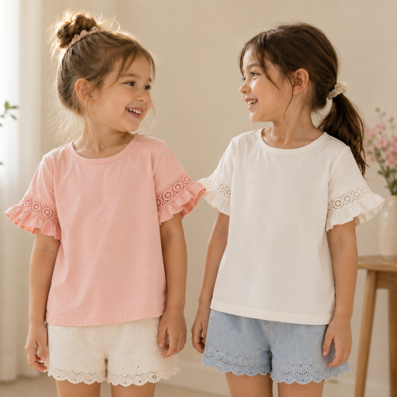 Girls Trumpet Sleeve Top – Elegantti ja mukava – Pitsihihainen