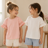 Thumbnail for Girls Trumpet Sleeve Top – Elegantti ja mukava – Pitsihihainen