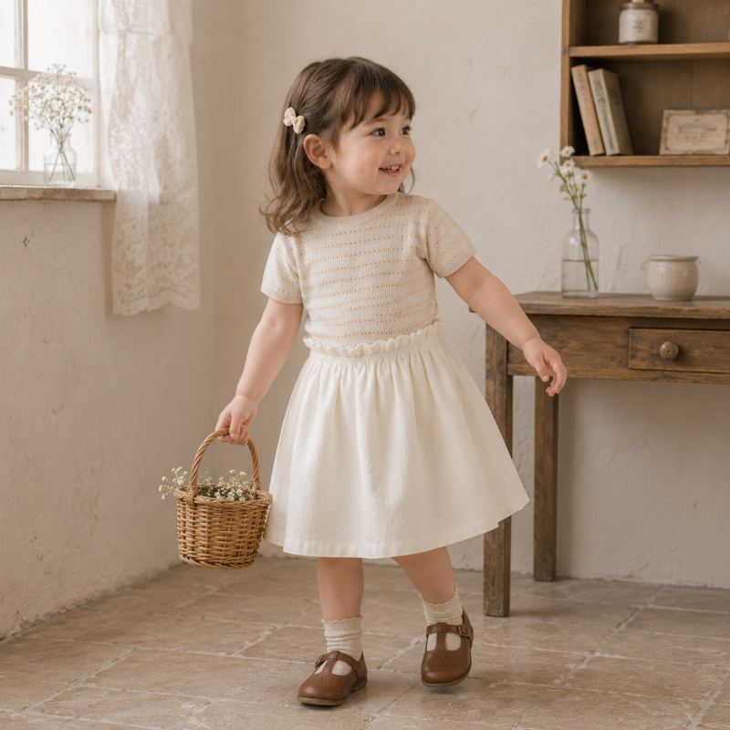 Bella Knit Top & Skirt – Kevyt ja ilmava – neulottu lasten kesäsetti