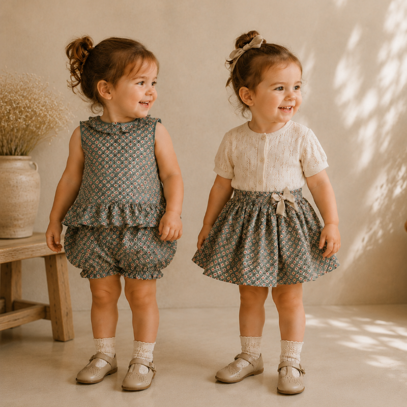 Matching Set – Mukava & koiranputki-kuvio – bloomerit, hame ja pusero