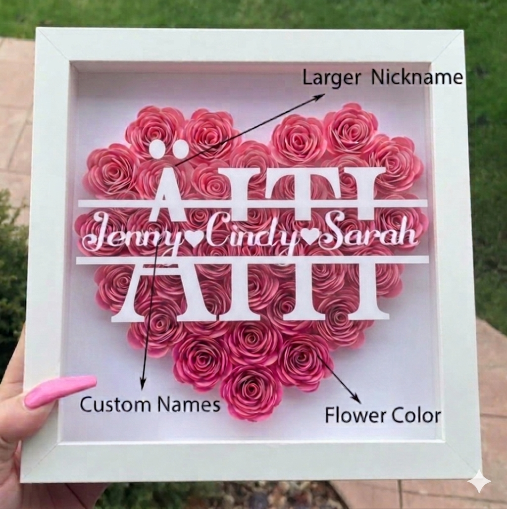 Personalized Rose Shadow Box – Ainutlaatuinen äitienpäivälahja – Henkilökohtainen ruusujen varjolaatikko